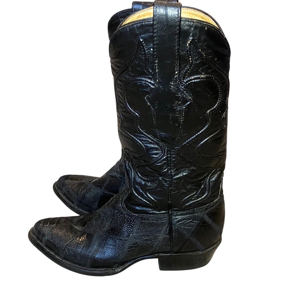 Wild West Boots Black Genuine Ostrich Patchwork‎ Cowboy Boots Men 6.5 Women 8.5